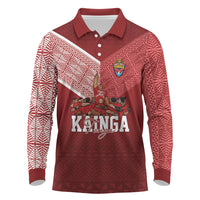 Mate Ma'a Tonga Custom Ngatu Long Sleeve Polo Shirt Kainga - Sipi Tau LT7 Red - Polynesian Pride