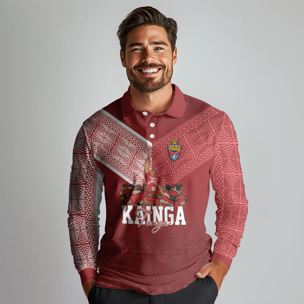 Mate Ma'a Tonga Custom Ngatu Long Sleeve Polo Shirt Kainga - Sipi Tau LT7 - Polynesian Pride