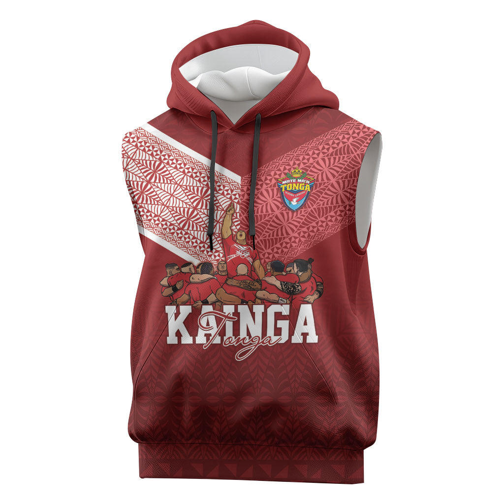 Mate Ma'a Tonga Custom Ngatu Sleeveless Hoodie Kainga - Sipi Tau LT7 Red - Polynesian Pride