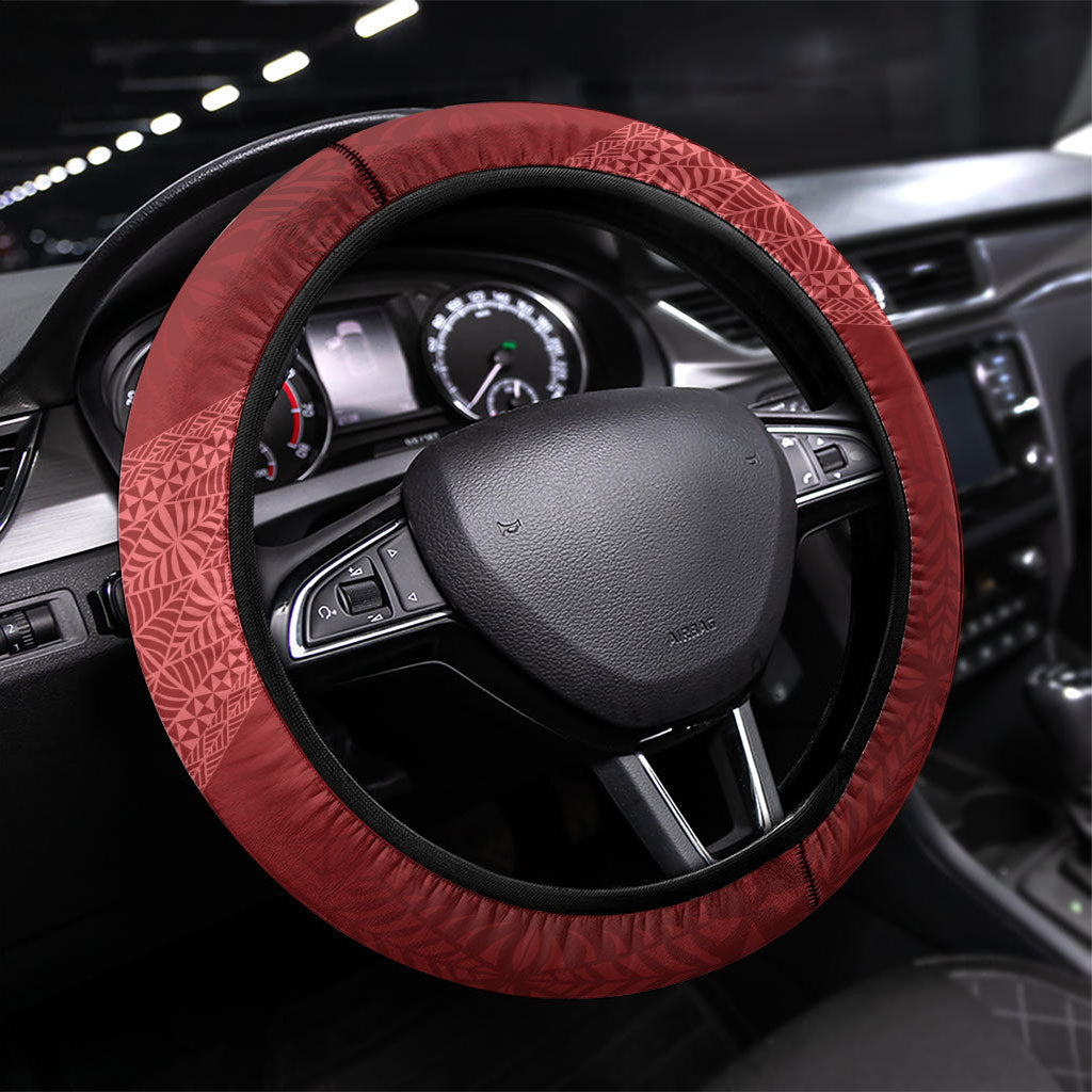 Mate Ma'a Tonga Ngatu Steering Wheel Cover Kainga - Sipi Tau LT7 Universal Fit Red - Polynesian Pride