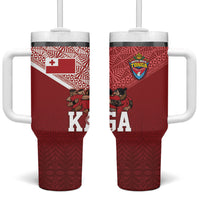 Mate Ma'a Tonga Ngatu Tumbler With Handle Kainga - Sipi Tau LT7 One Size: 40 oz Red - Polynesian Pride