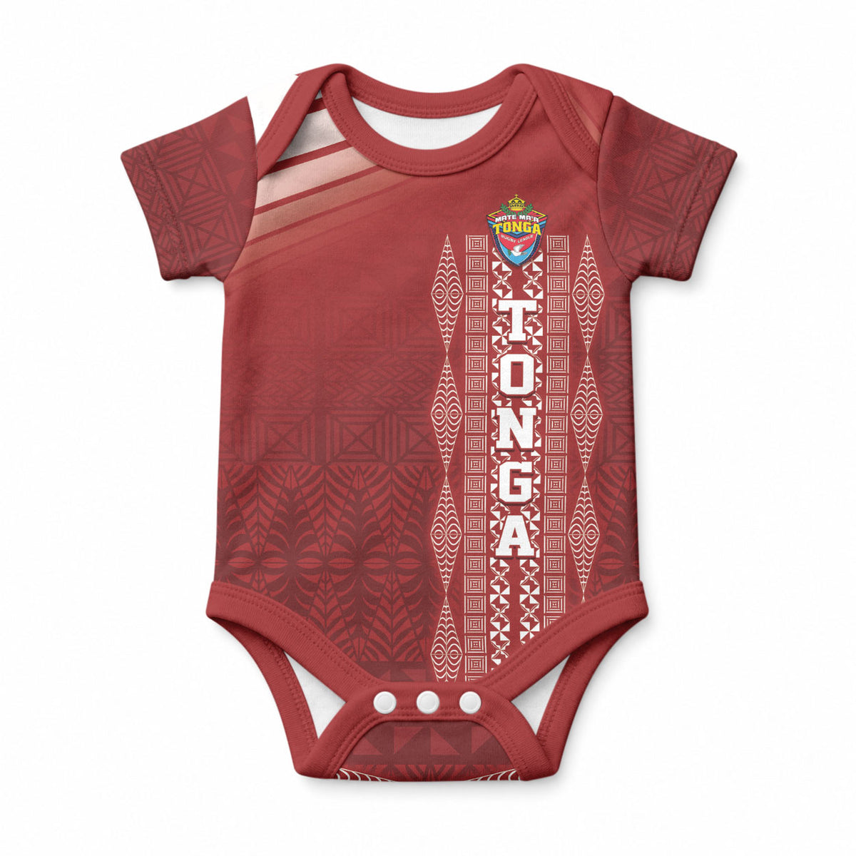 Mate Ma'a Tonga Custom Baby Onesie Basic Ngatu Kupesi Motif LT7 Red - Polynesian Pride