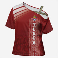 Mate Ma'a Tonga Custom Cross Shoulder Shirt Basic Ngatu Kupesi Motif LT7 Female Red - Polynesian Pride