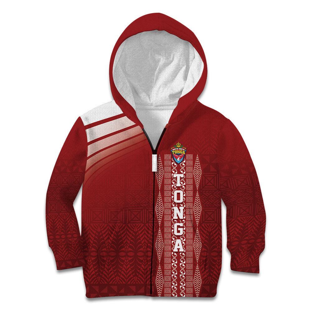 Mate Ma'a Tonga Custom Kid Hoodie Basic Ngatu Kupesi Motif LT7 Zip Hoodie Red - Polynesian Pride