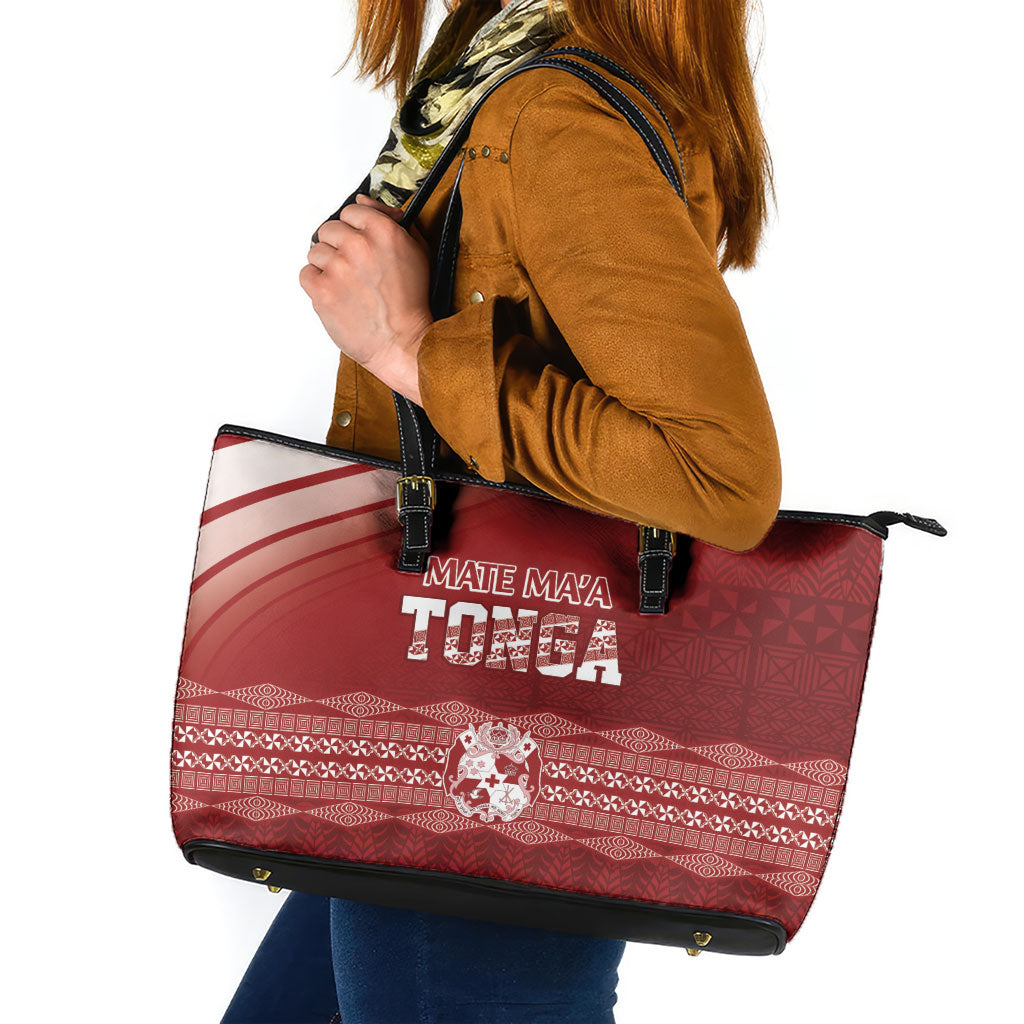 Mate Ma'a Tonga Leather Tote Bag Basic Ngatu Kupesi Motif LT7 Red - Polynesian Pride