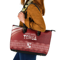 Mate Ma'a Tonga Leather Tote Bag Basic Ngatu Kupesi Motif LT7 Red - Polynesian Pride