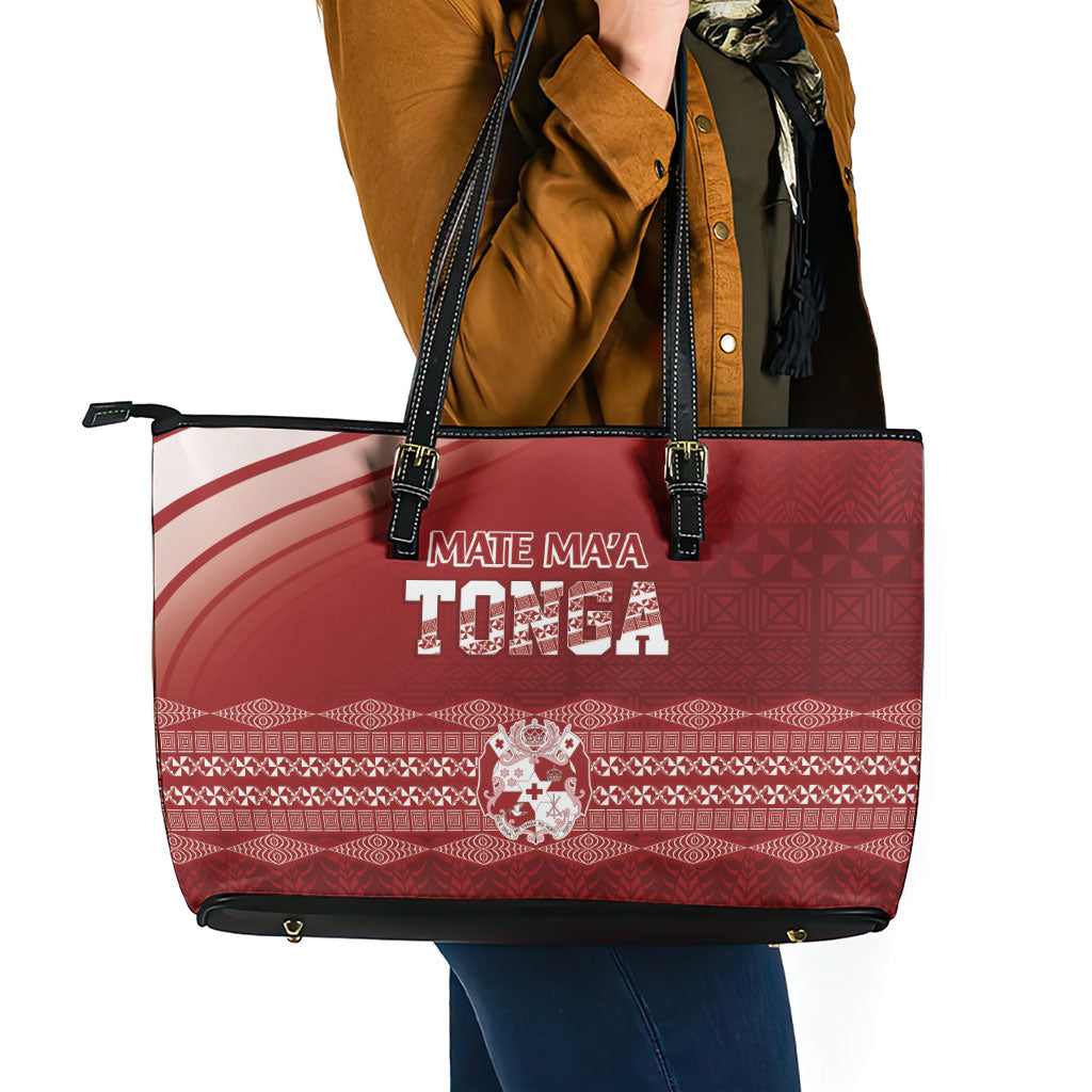 Mate Ma'a Tonga Leather Tote Bag Basic Ngatu Kupesi Motif LT7 - Polynesian Pride