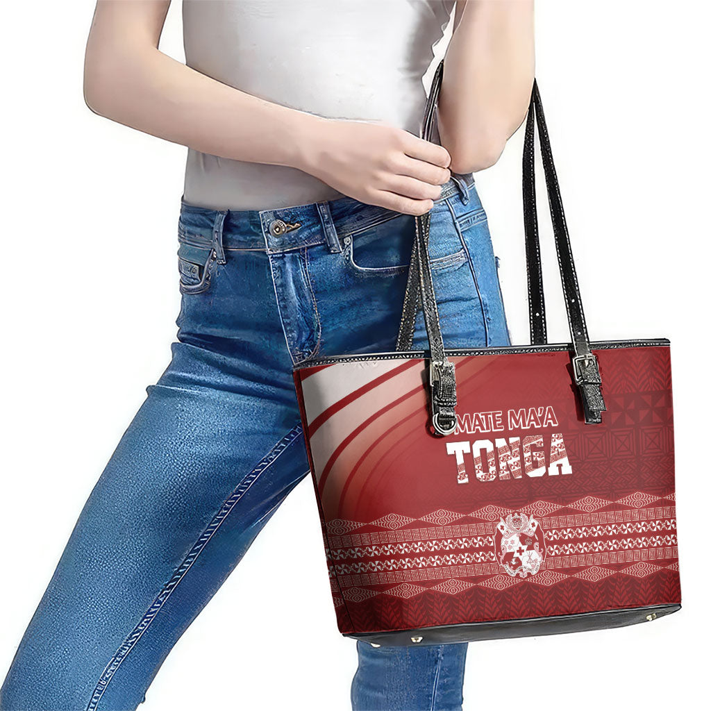 Mate Ma'a Tonga Leather Tote Bag Basic Ngatu Kupesi Motif LT7 - Polynesian Pride