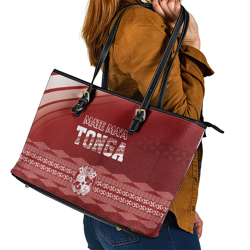 Mate Ma'a Tonga Leather Tote Bag Basic Ngatu Kupesi Motif LT7 - Polynesian Pride