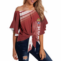Mate Ma'a Tonga Custom Off Shoulder Wrap Waist Top Basic Ngatu Kupesi Motif LT7 Red - Polynesian Pride