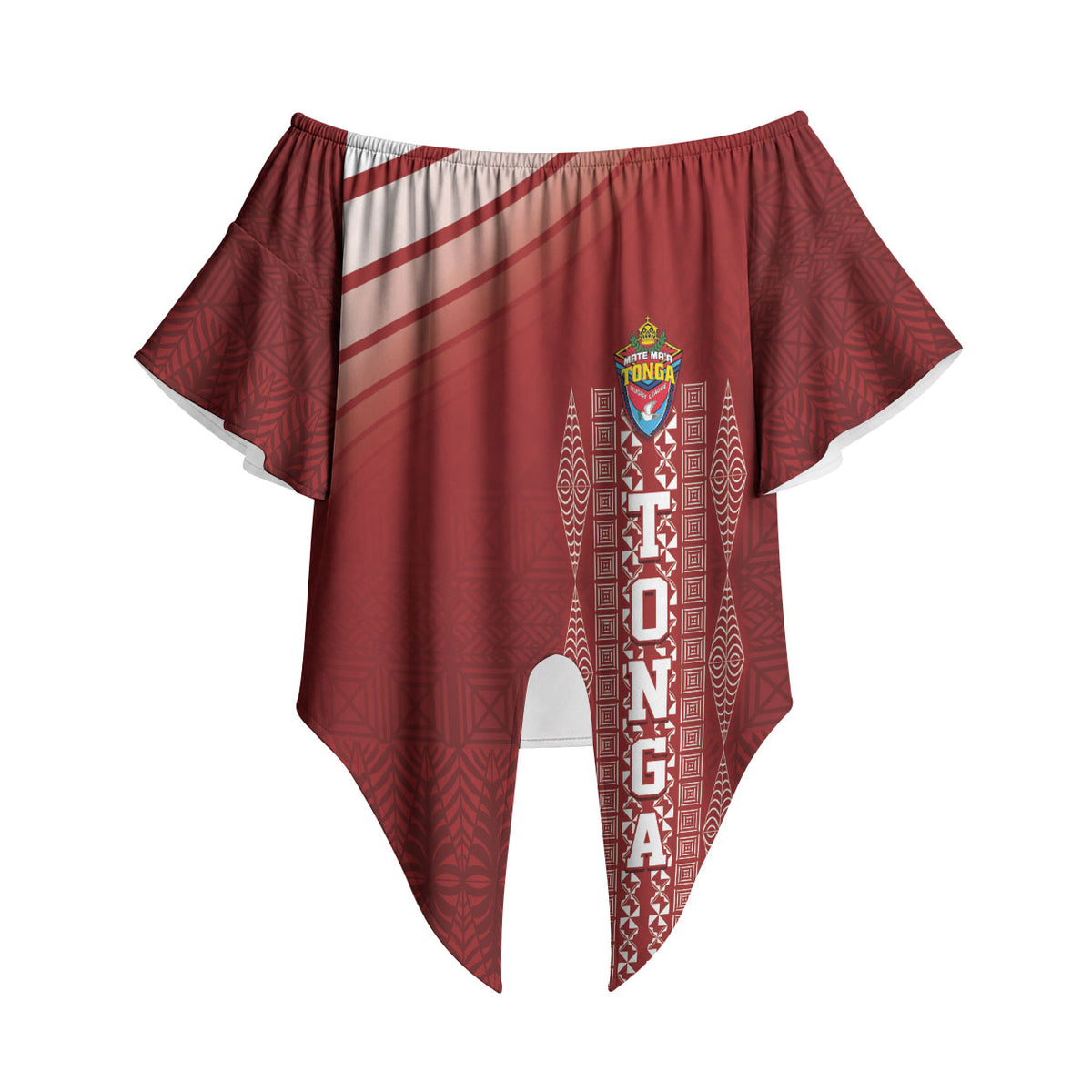 Mate Ma'a Tonga Custom Off Shoulder Wrap Waist Top Basic Ngatu Kupesi Motif LT7 - Polynesian Pride