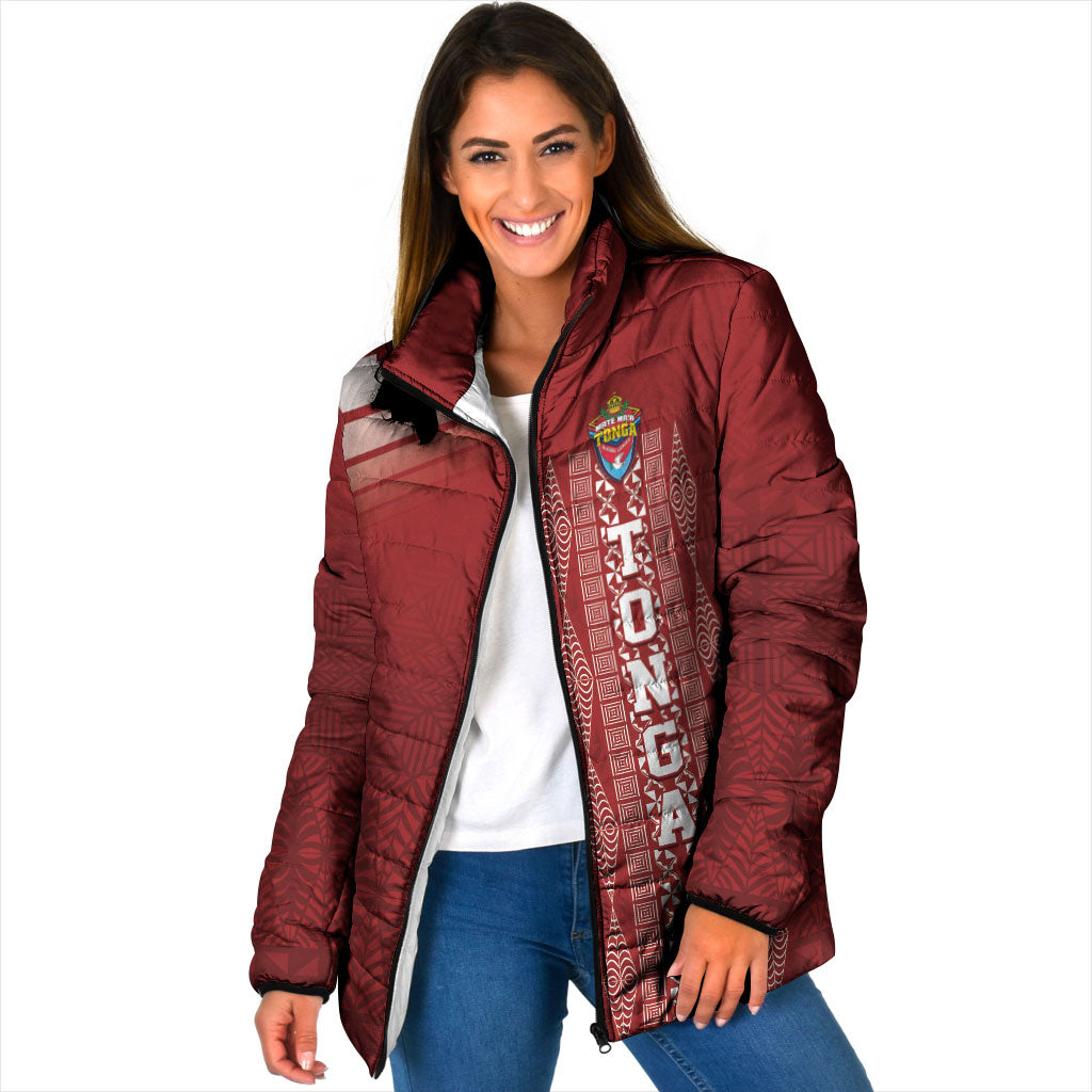 Mate Ma'a Tonga Custom Padded Jacket Basic Ngatu Kupesi Motif LT7 Women Red - Polynesian Pride