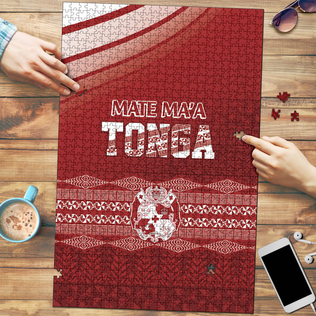Mate Ma'a Tonga Puzzle Basic Ngatu Kupesi Motif LT7 Red - Polynesian Pride