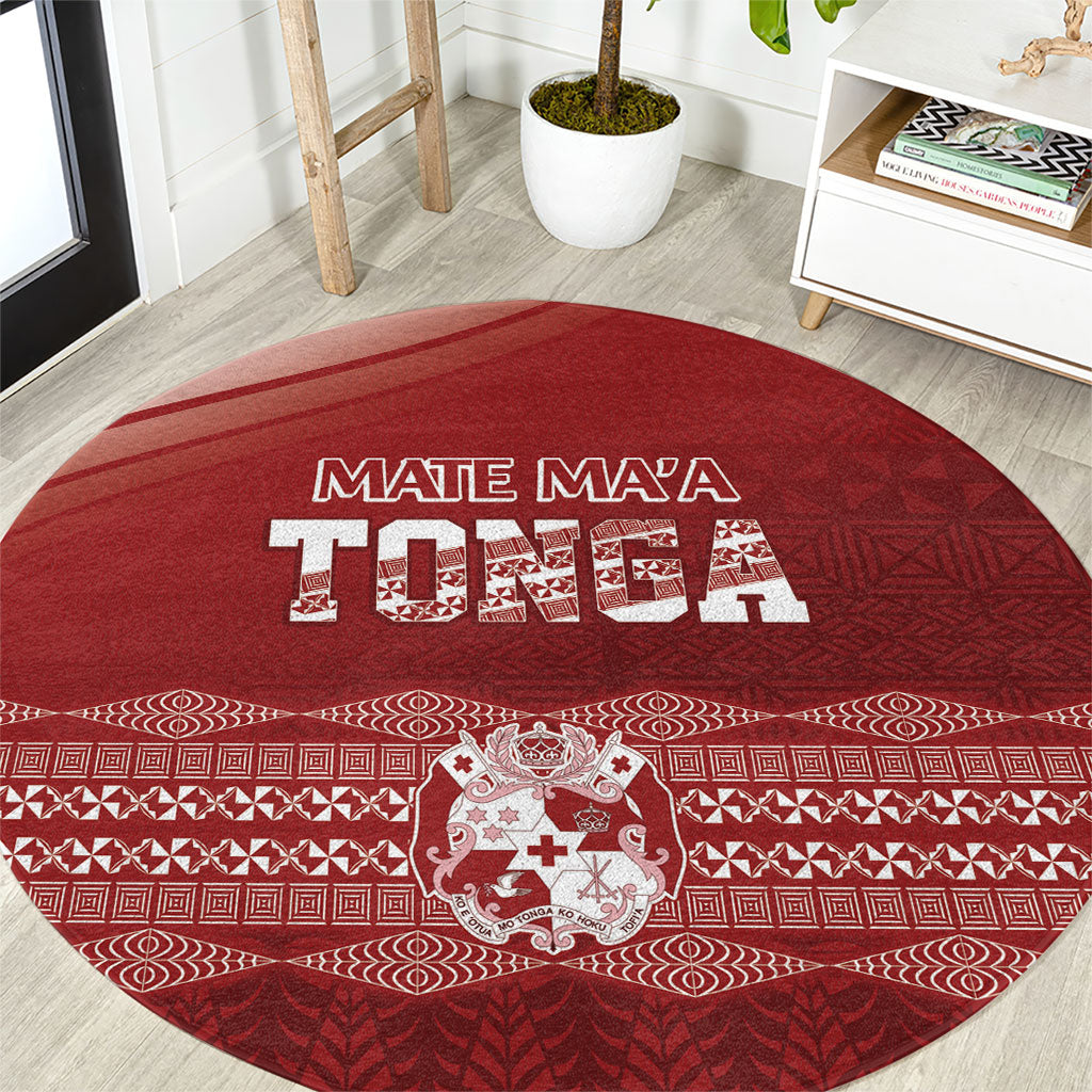 Mate Ma'a Tonga Round Carpet Basic Ngatu Kupesi Motif LT7 Red - Polynesian Pride