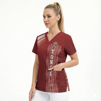 Mate Ma'a Tonga Custom Scrub Top Basic Ngatu Kupesi Motif LT7 - Polynesian Pride
