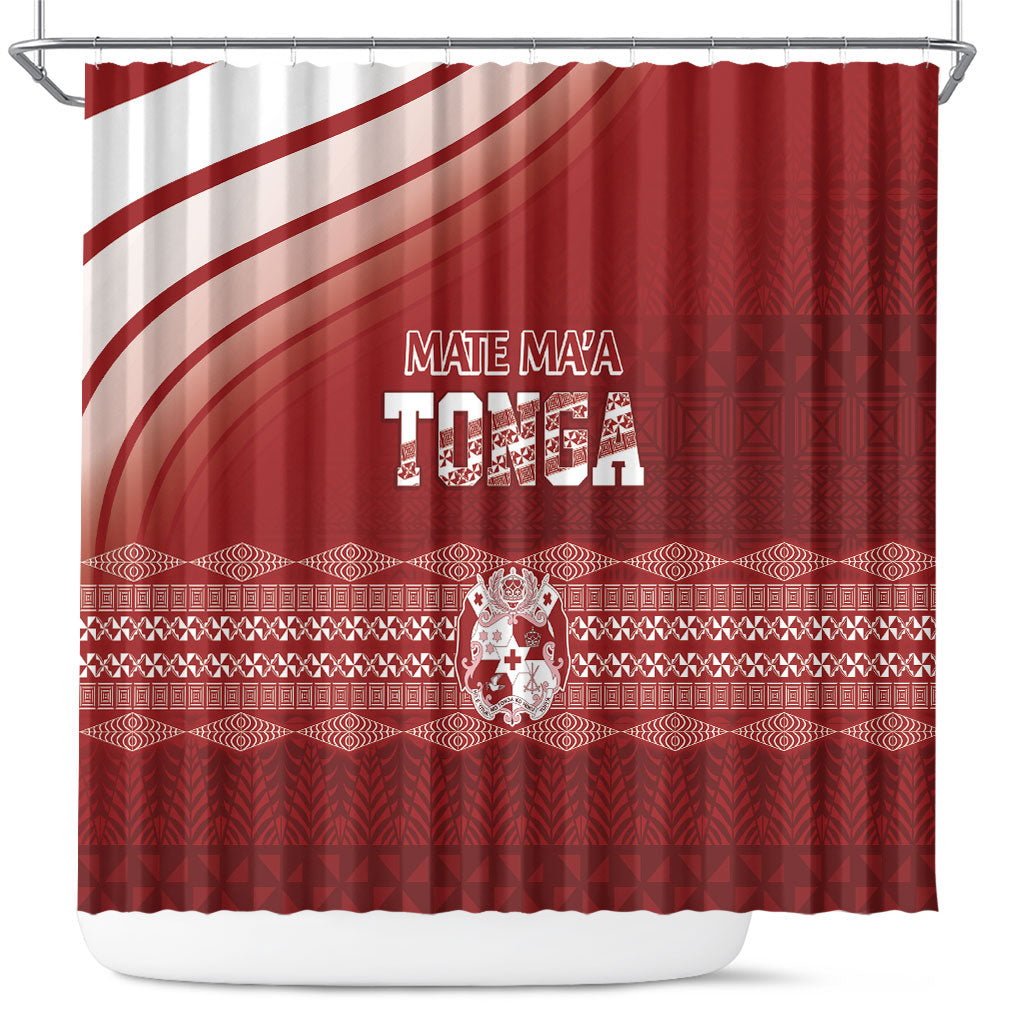 Mate Ma'a Tonga Shower Curtain Basic Ngatu Kupesi Motif LT7 Red - Polynesian Pride