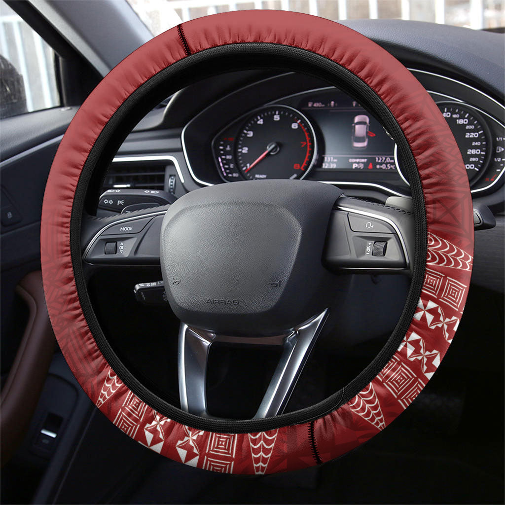 Mate Ma'a Tonga Steering Wheel Cover Basic Ngatu Kupesi Motif LT7 - Polynesian Pride