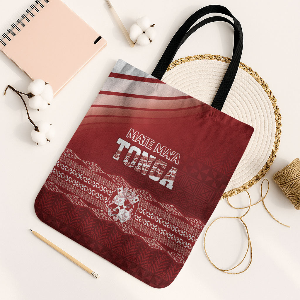 Mate Ma'a Tonga Tote Bag Basic Ngatu Kupesi Motif LT7 Black Strap One Size Red - Polynesian Pride