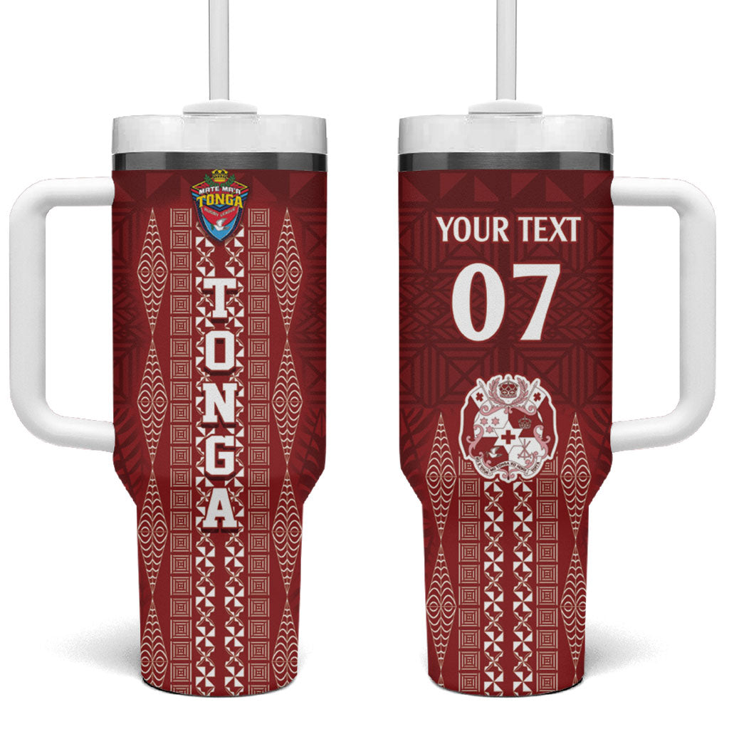 Mate Ma'a Tonga Custom Tumbler With Handle Basic Ngatu Kupesi Motif LT7 One Size: 40 oz Red - Polynesian Pride
