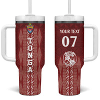 Mate Ma'a Tonga Custom Tumbler With Handle Basic Ngatu Kupesi Motif LT7 One Size: 40 oz Red - Polynesian Pride