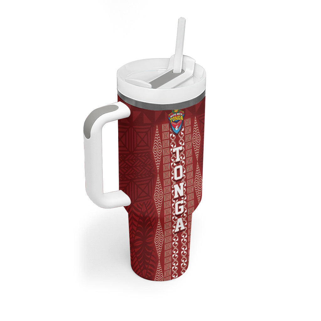Mate Ma'a Tonga Custom Tumbler With Handle Basic Ngatu Kupesi Motif LT7 - Polynesian Pride