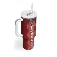 Mate Ma'a Tonga Custom Tumbler With Handle Basic Ngatu Kupesi Motif LT7 - Polynesian Pride