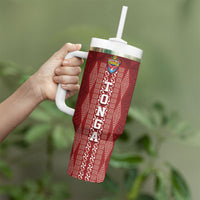 Mate Ma'a Tonga Custom Tumbler With Handle Basic Ngatu Kupesi Motif LT7 - Polynesian Pride