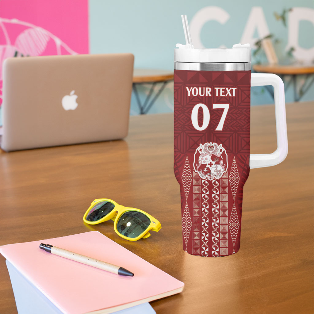 Mate Ma'a Tonga Custom Tumbler With Handle Basic Ngatu Kupesi Motif LT7 - Polynesian Pride