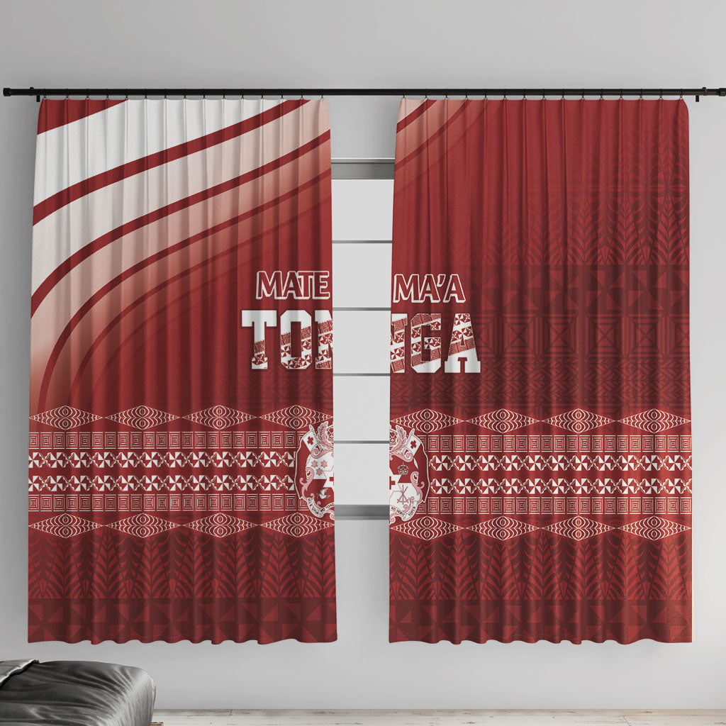 Mate Ma'a Tonga Window Curtain Basic Ngatu Kupesi Motif LT7 With Hooks Red - Polynesian Pride