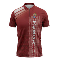 Mate Ma'a Tonga Custom Zipper Polo Shirt Basic Ngatu Kupesi Motif LT7 Red - Polynesian Pride