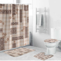 Hawaiian Quilt Tapa On Beige Palaka Motifs Bathroom Set LT7 Bathroom Set (4 pcs) Beige - Polynesian Pride