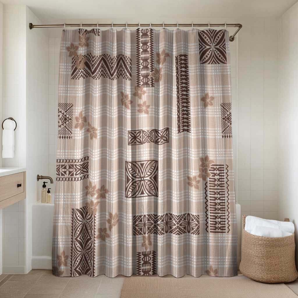 Hawaiian Quilt Tapa On Beige Palaka Motifs Bathroom Set LT7 Shower Curtain Only Beige - Polynesian Pride