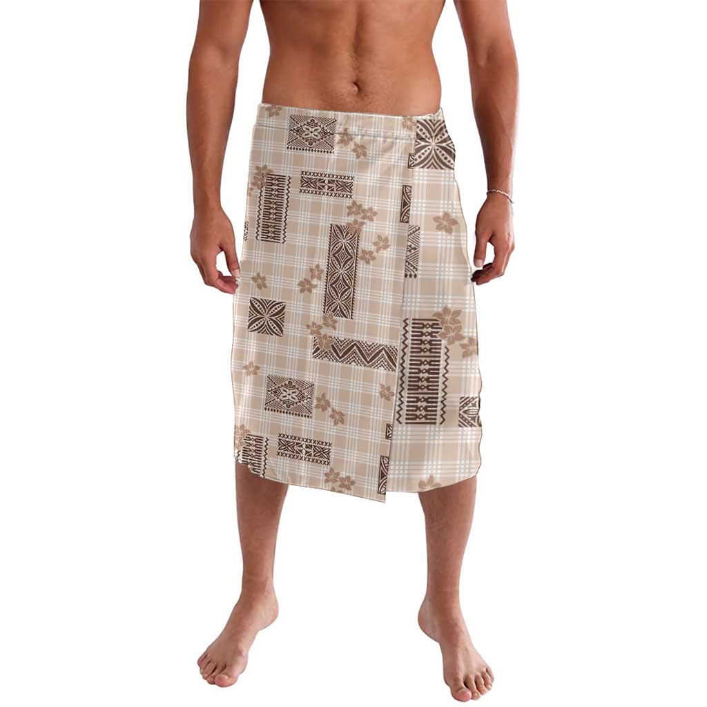 Hawaiian Quilt Tapa On Beige Palaka Motifs Lavalava LT7 Beige - Polynesian Pride