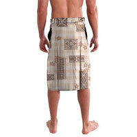 Hawaiian Quilt Tapa On Beige Palaka Motifs Lavalava LT7 - Polynesian Pride