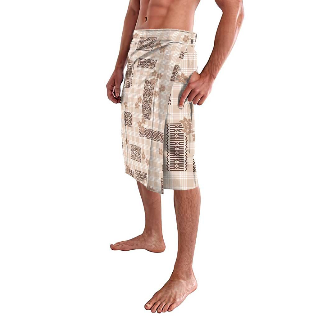 Hawaiian Quilt Tapa On Beige Palaka Motifs Lavalava LT7 - Polynesian Pride