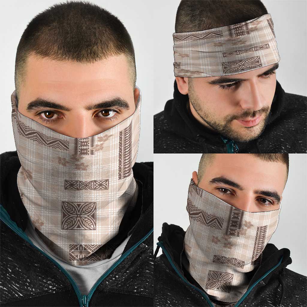 Hawaiian Quilt Tapa On Beige Palaka Motifs Neck Gaiter LT7 - Polynesian Pride