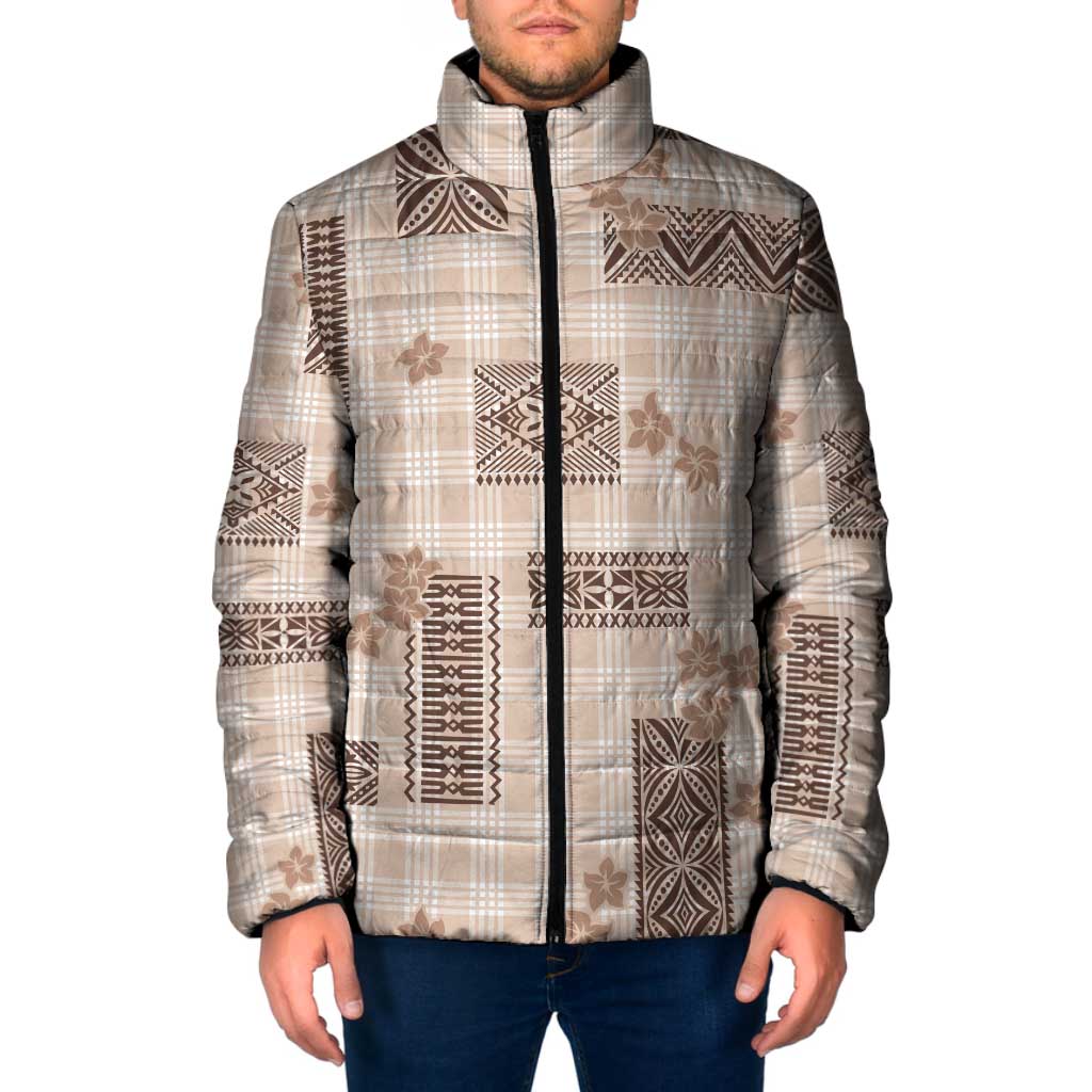 Hawaiian Quilt Tapa On Beige Palaka Motifs Padded Jacket LT7 Men Beige - Polynesian Pride