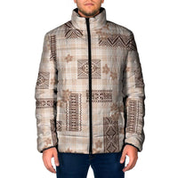 Hawaiian Quilt Tapa On Beige Palaka Motifs Padded Jacket LT7 Men Beige - Polynesian Pride