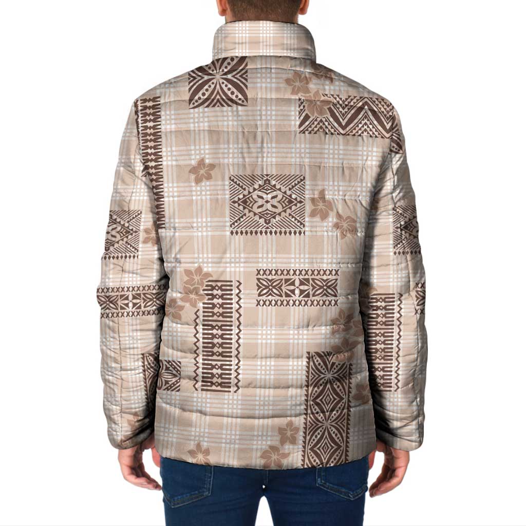 Hawaiian Quilt Tapa On Beige Palaka Motifs Padded Jacket LT7 - Polynesian Pride