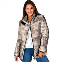 Hawaiian Quilt Tapa On Beige Palaka Motifs Padded Jacket LT7 Women Beige - Polynesian Pride
