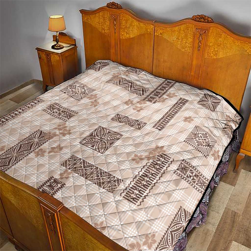Hawaiian Quilt Tapa On Beige Palaka Motifs Quilt LT7 - Polynesian Pride