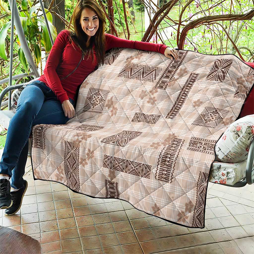 Hawaiian Quilt Tapa On Beige Palaka Motifs Quilt LT7 - Polynesian Pride