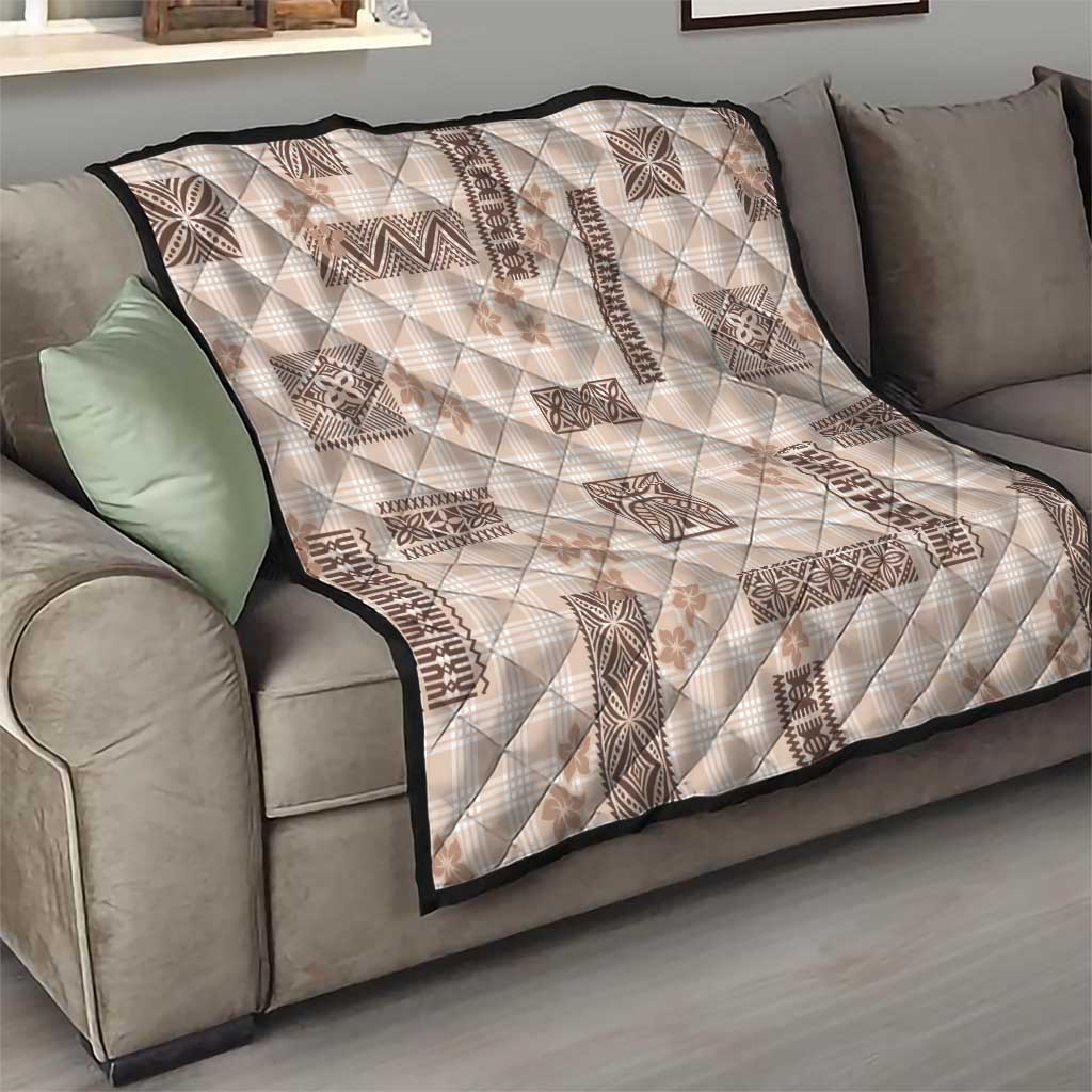 Hawaiian Quilt Tapa On Beige Palaka Motifs Quilt LT7 - Polynesian Pride