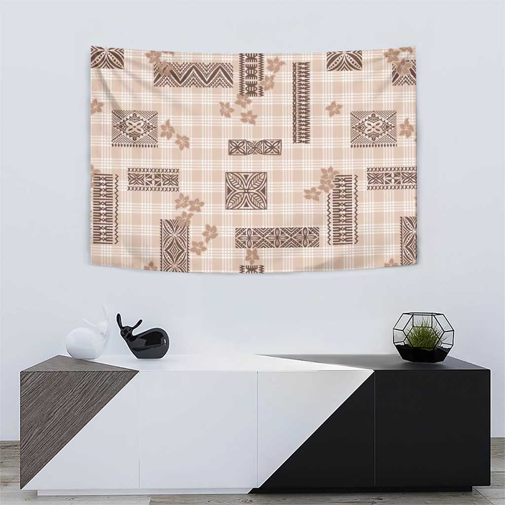 Hawaiian Quilt Tapa On Beige Palaka Motifs Tapestry LT7 - Polynesian Pride