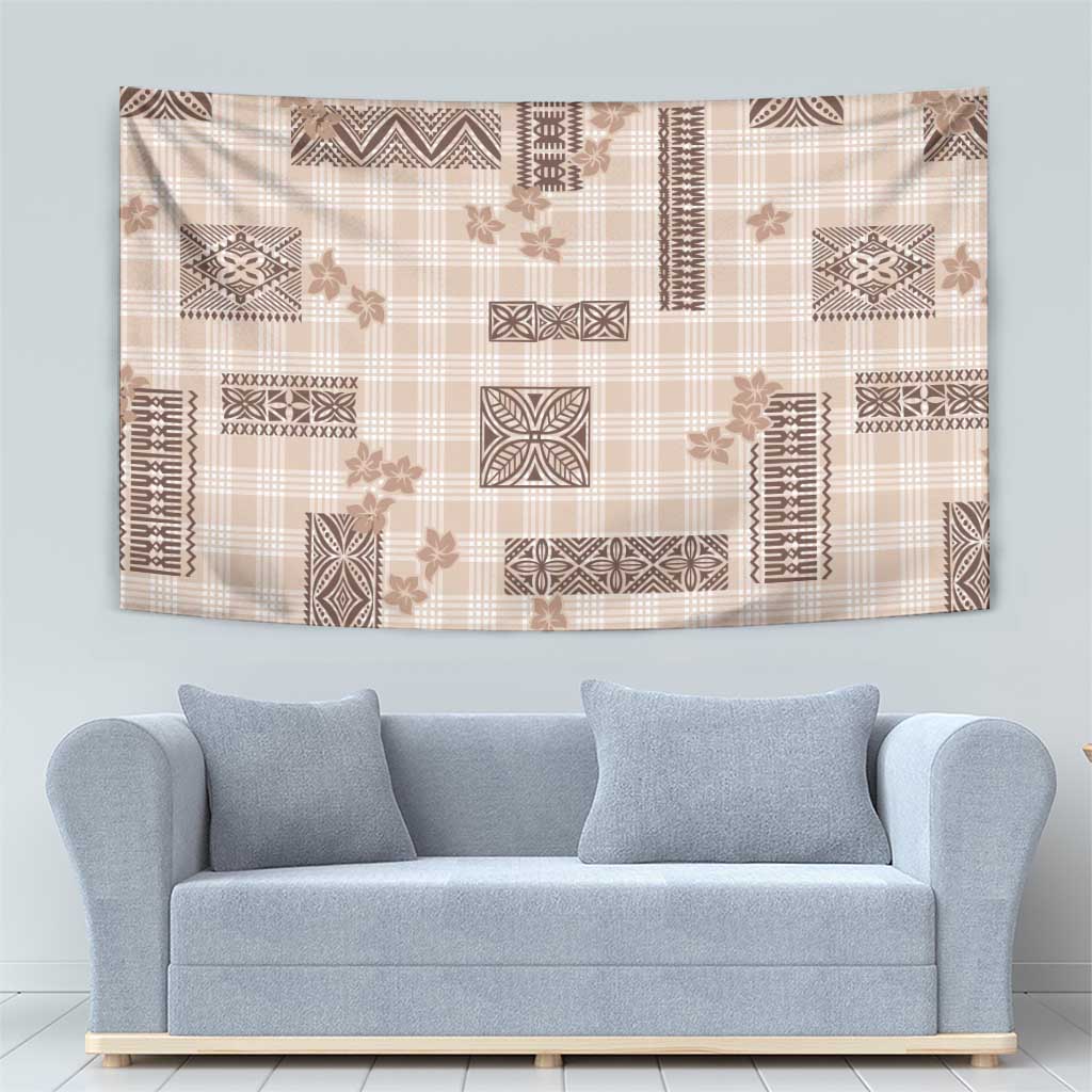 Hawaiian Quilt Tapa On Beige Palaka Motifs Tapestry LT7 - Polynesian Pride