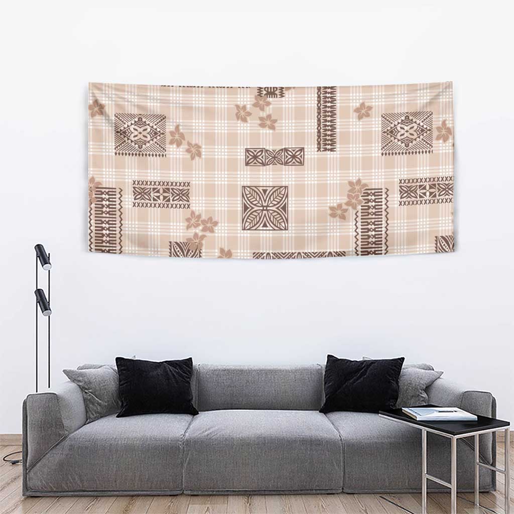 Hawaiian Quilt Tapa On Beige Palaka Motifs Tapestry LT7 - Polynesian Pride