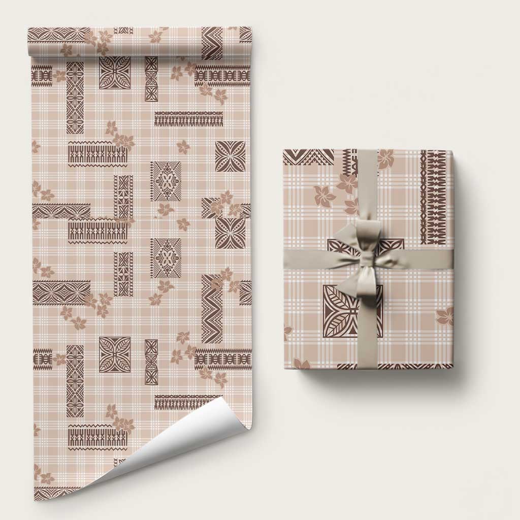 Hawaiian Quilt Tapa On Beige Palaka Motifs Wrapping Paper LT7 58" × 23" Beige - Polynesian Pride