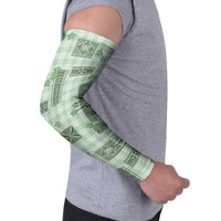 Hawaiian Quilt Tapa On Pastel Mint Palaka Motifs Arm Sleeves LT7 - Polynesian Pride