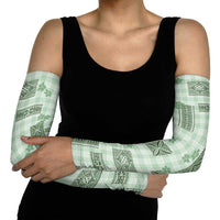 Hawaiian Quilt Tapa On Pastel Mint Palaka Motifs Arm Sleeves LT7 - Polynesian Pride