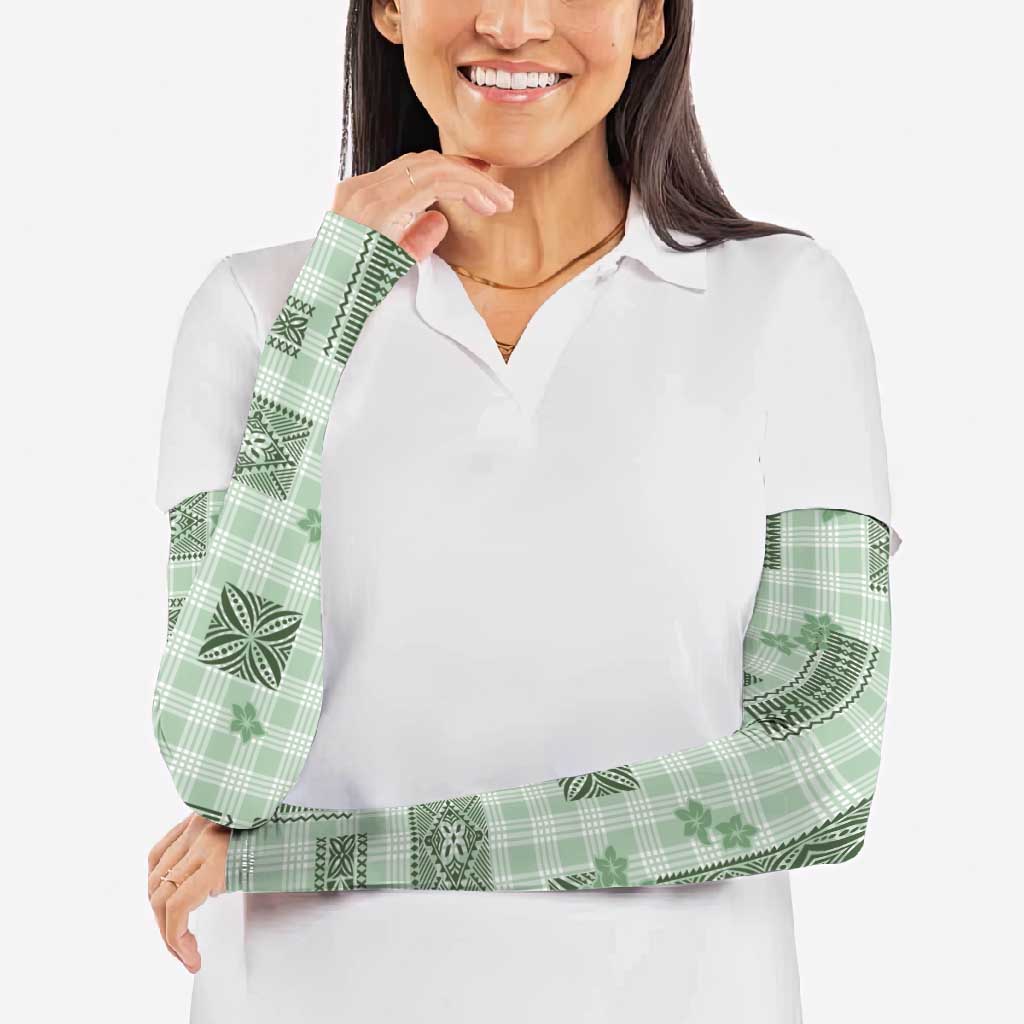 Hawaiian Quilt Tapa On Pastel Mint Palaka Motifs Arm Sleeves LT7 - Polynesian Pride